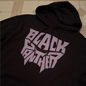 NEW Official Marvel Black Panther Graphic Hoodie - Black with Lavender Print.